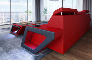 Mini Ecksofa Catania L-Form aus Leder Rot-Schwarz