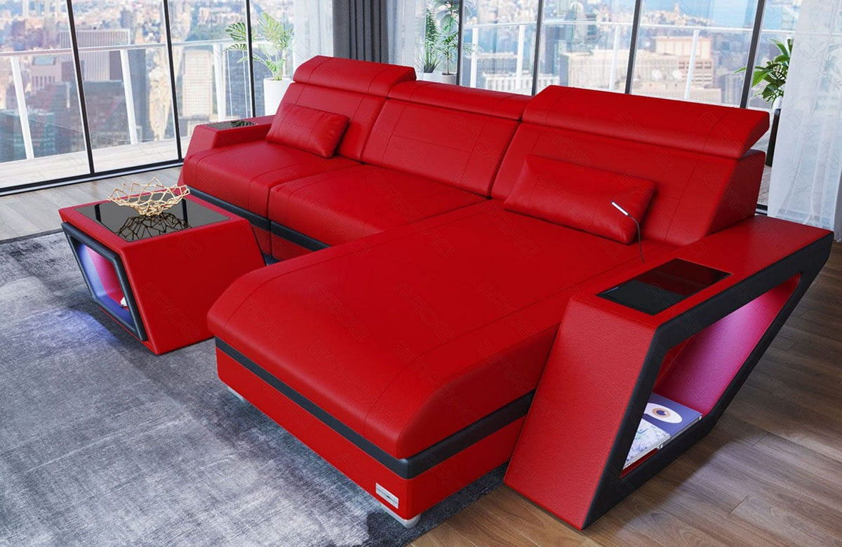 Ecksofa Catania Eleganz L-Form aus Leder rot-schwarz