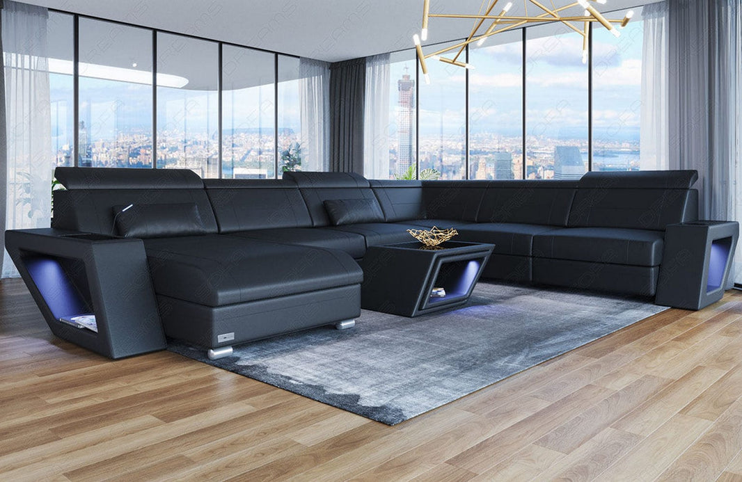 XXL Wohnlandschaft Catania U-Form in Leder