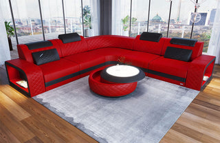 Mini Couch Foggia L-Form in Leder Rot-Schwarz