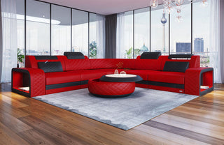 Couch Foggia L-Form in Leder rot-schwarz