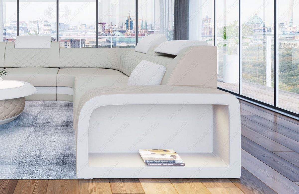 Mini Sofa Foggia U-Form aus Leder Beige-Weiß