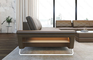 XXL Wohnlandschaft Bari Pur U-Form aus Leder sandbeige-dunkelbraun