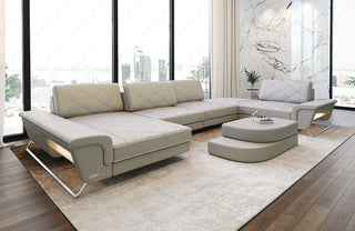 Leder Couch Bari U-Form beige-weiß