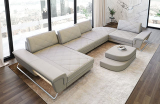 Leder Couch Bari U-Form beige-weiß