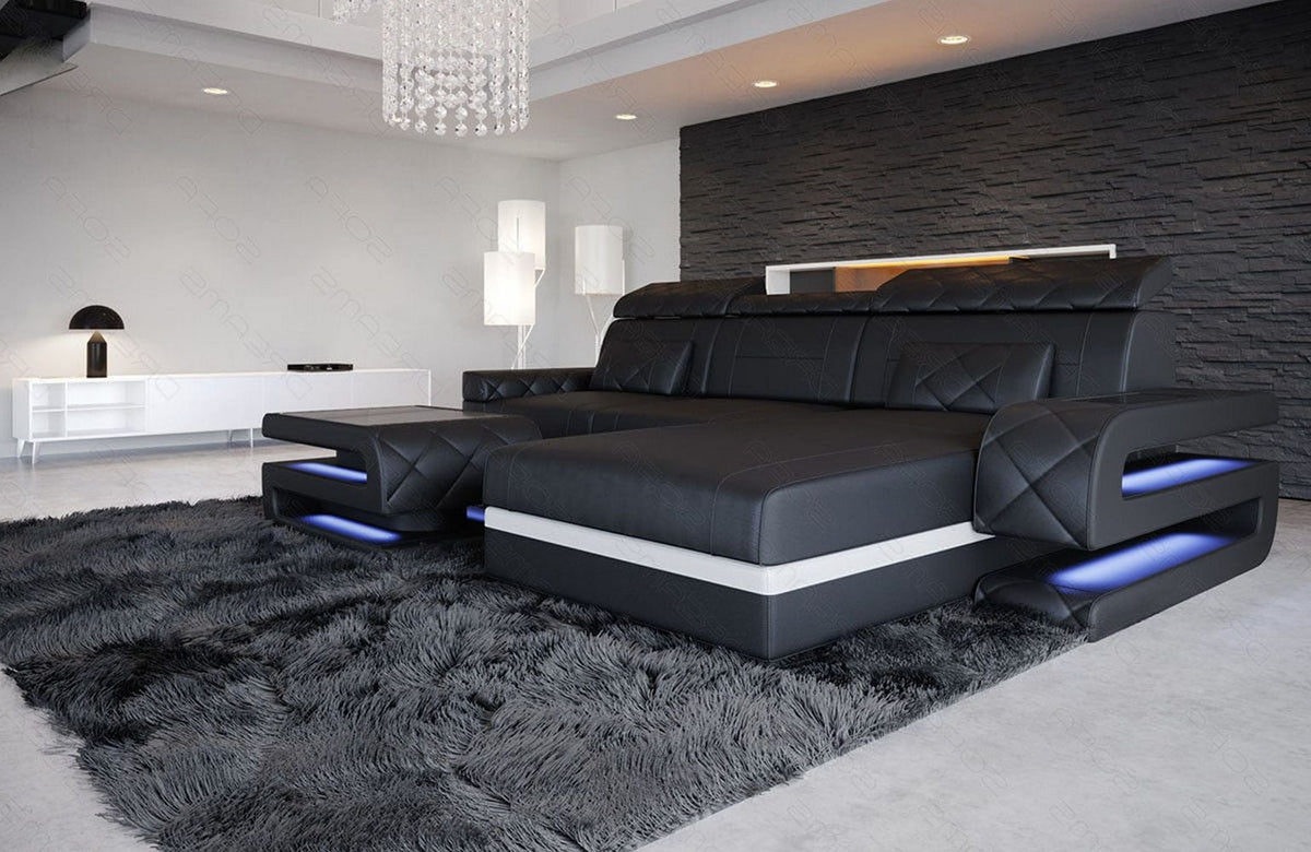 Mini Couch Bologna L-Form in Leder Schwarz-Weiß