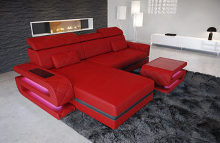 Couch Bologna L-Form in Leder rot-schwarz
