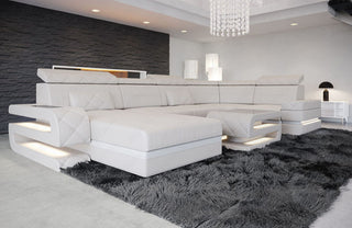 Mini Sofa Bologna U-Form in Leder Beige-Weiß