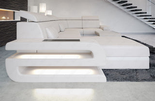 Mini Sofa Bologna U-Form in Leder Beige-Weiß