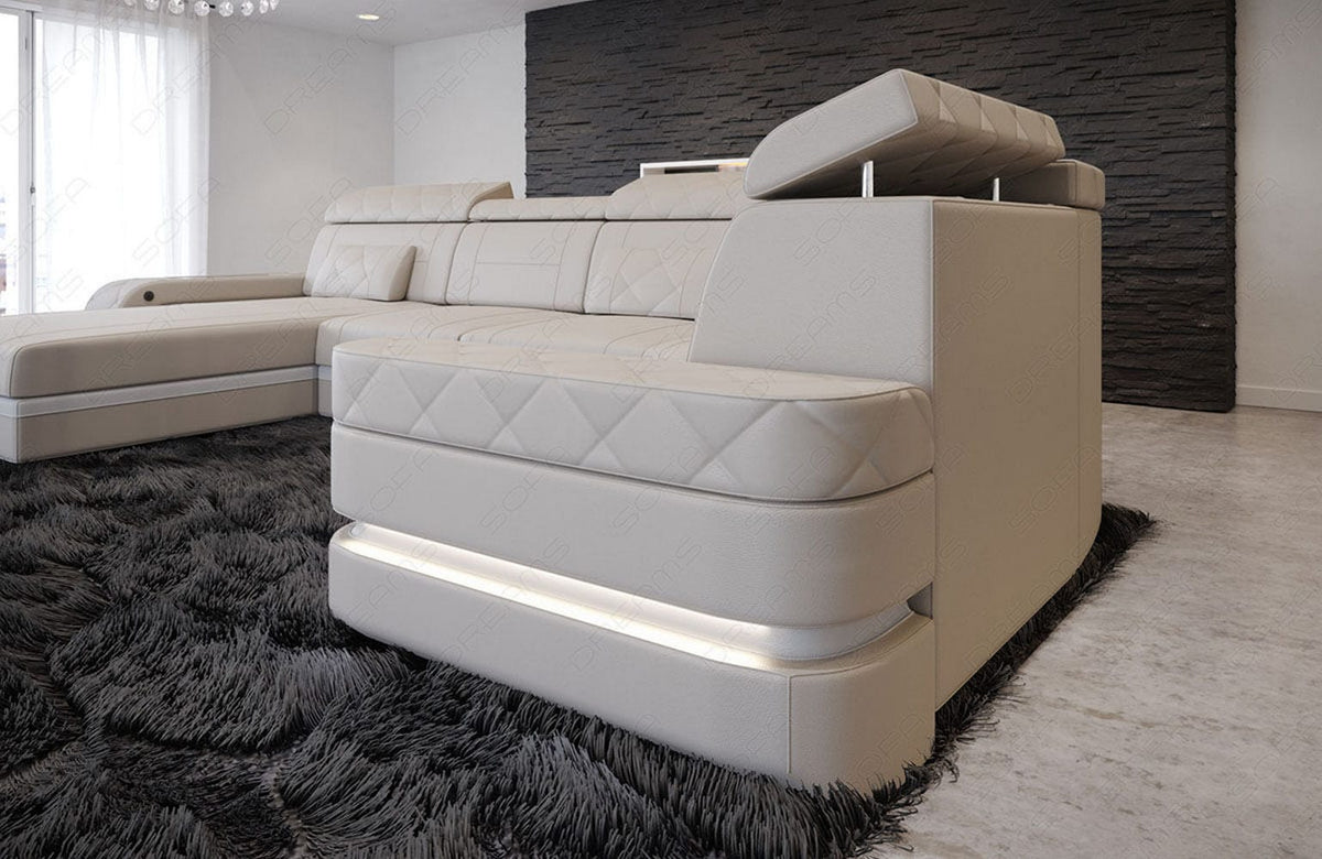 Mini Sofa Bologna U-Form in Leder Beige-Weiß