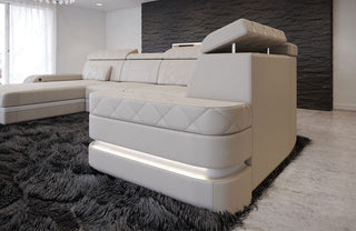 Mini Sofa Bologna U-Form in Leder Beige-Weiß