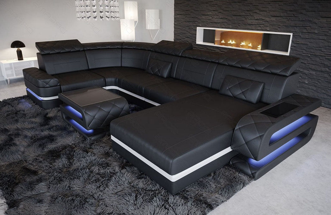 Sofa Bologna Luxurios U-Form in Leder