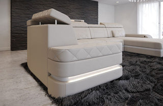 Sofa Bologna Luxurios U-Form in Leder beige-weiß
