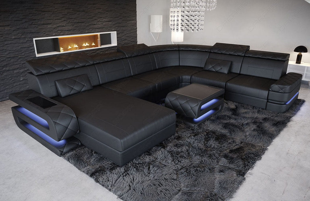Mini Wohnlandschaft Bologna XXL U-Form in Leder