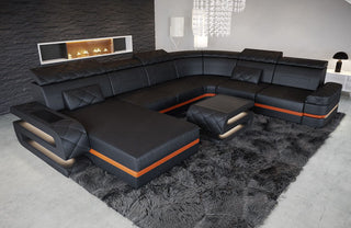 Wohnlandschaft Bologna Luxurios XXL U-Form in Leder schwarz-orange
