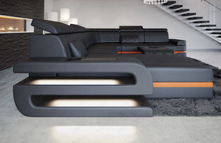 Wohnlandschaft Bologna Luxurios XXL U-Form in Leder schwarz-orange