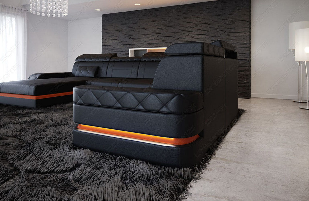 Wohnlandschaft Bologna Luxurios XXL U-Form in Leder schwarz-orange