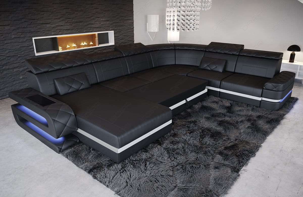 Wohnlandschaft Bologna Luxurios XXL U-Form in Leder schwarz-orange