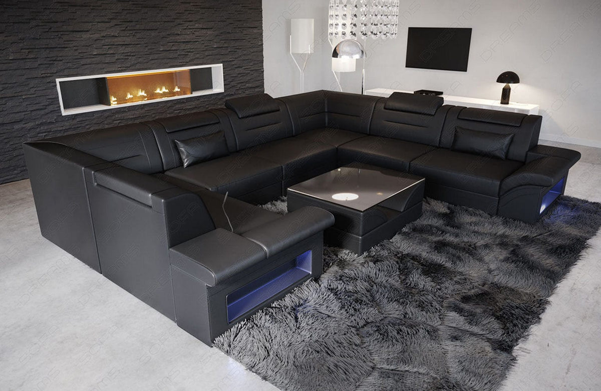 Mini Sofa Brianza U-Form aus Leder Schwarz