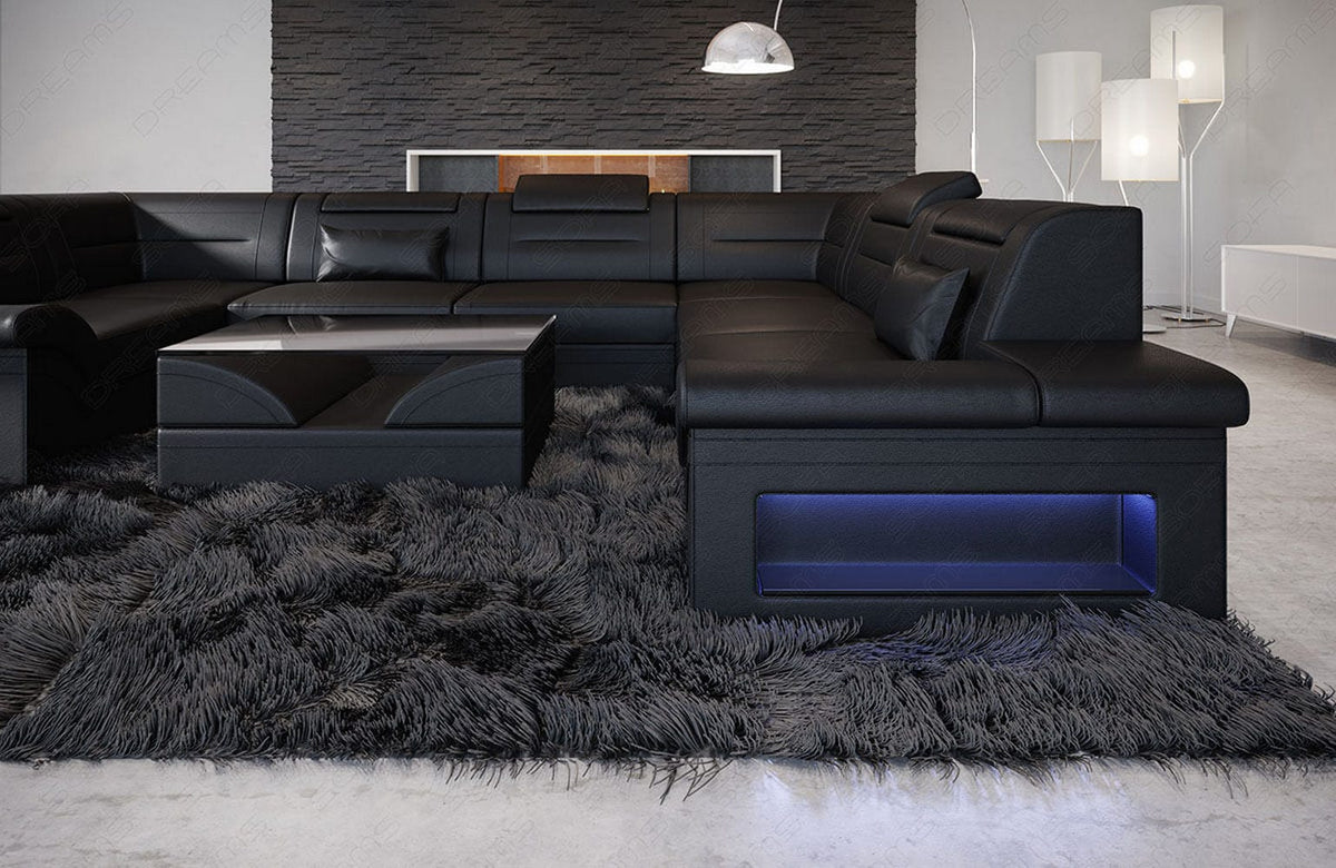 Mini Sofa Brianza U-Form aus Leder Schwarz