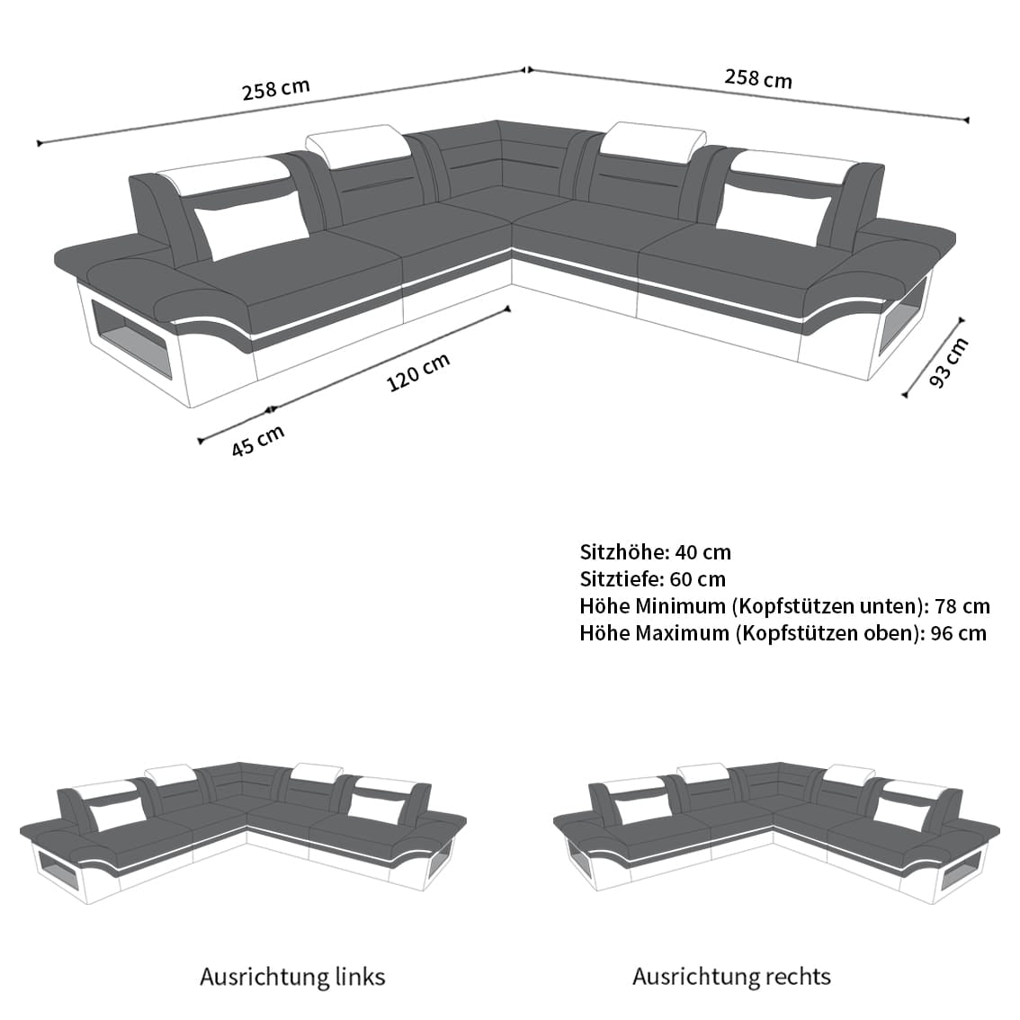Mini Ecksofa Brianza L-Form aus Leder Dunkelbraun-Weiß
