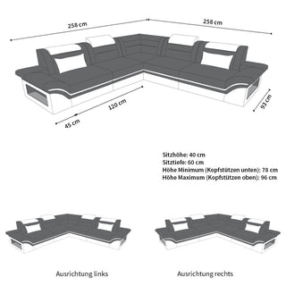 Mini Ecksofa Brianza L-Form aus Leder Dunkelbraun-Weiß