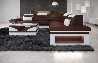 Ecksofa Brianza L-Form aus Leder dunkelbraun-weiß