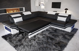 Ecksofa Brianza L-Form aus Leder dunkelbraun-weiß