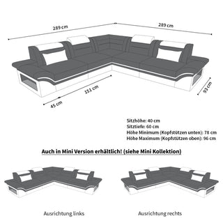 Ecksofa Brianza L-Form aus Leder dunkelbraun-weiß
