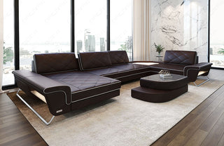 Sofa Ferrara Eleganz U-Form in Leder dunkelbraun-weiß