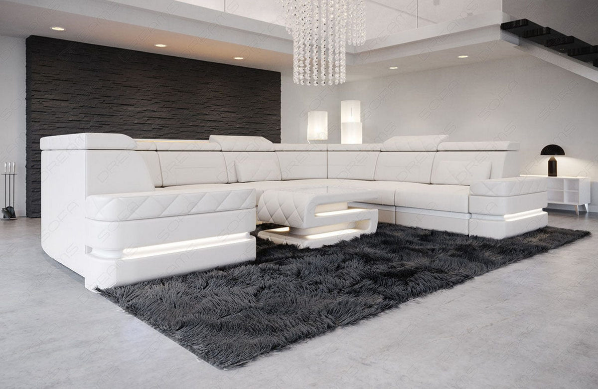 Mini Sofa Positano U-Form in Leder Beige-Weiß