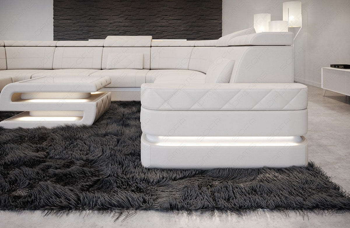 Mini Sofa Positano U-Form in Leder Beige-Weiß