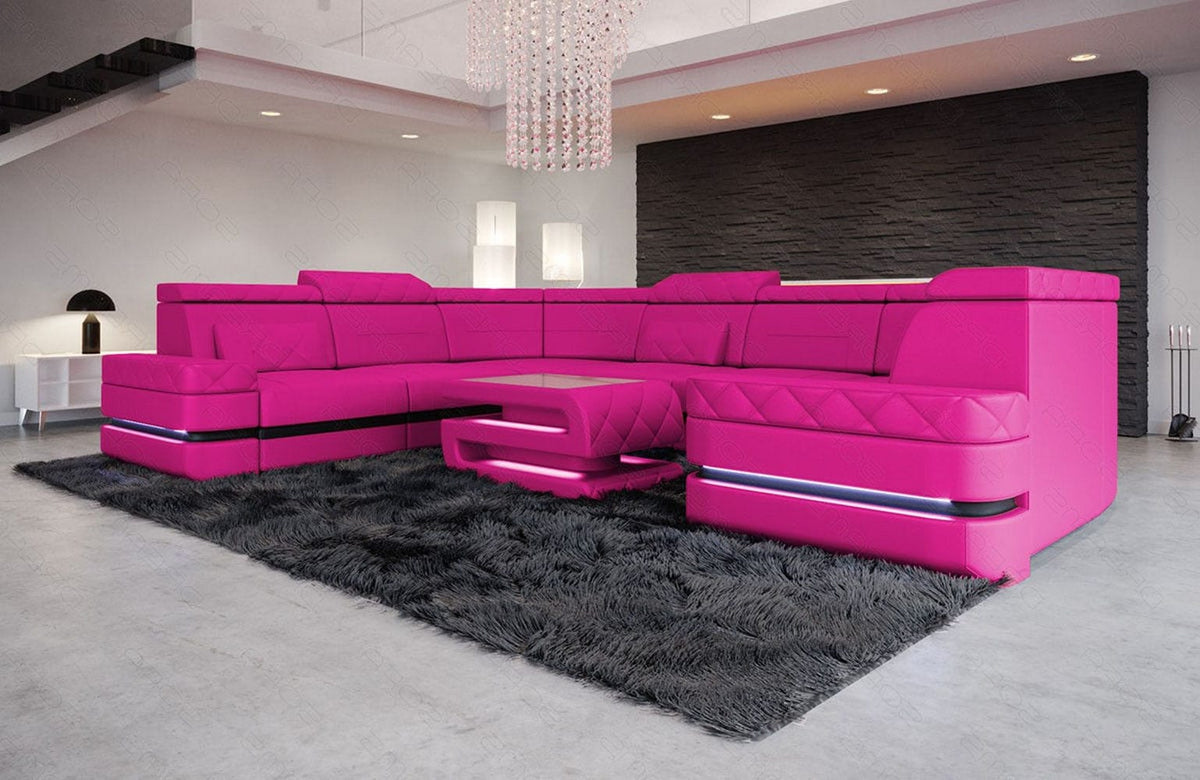 Leder Couch Positano U-Form pink-schwarz