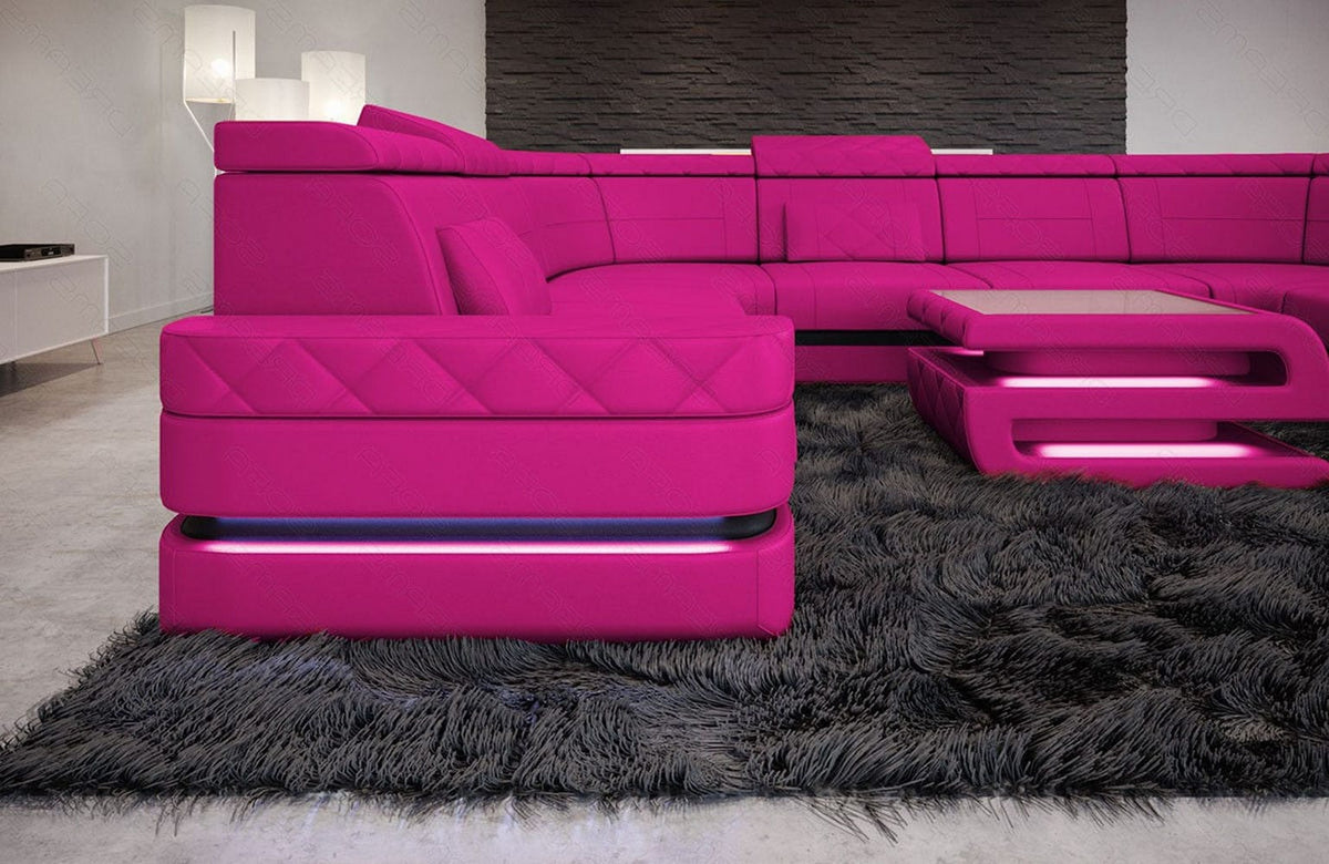 Leder Couch Positano U-Form pink-schwarz