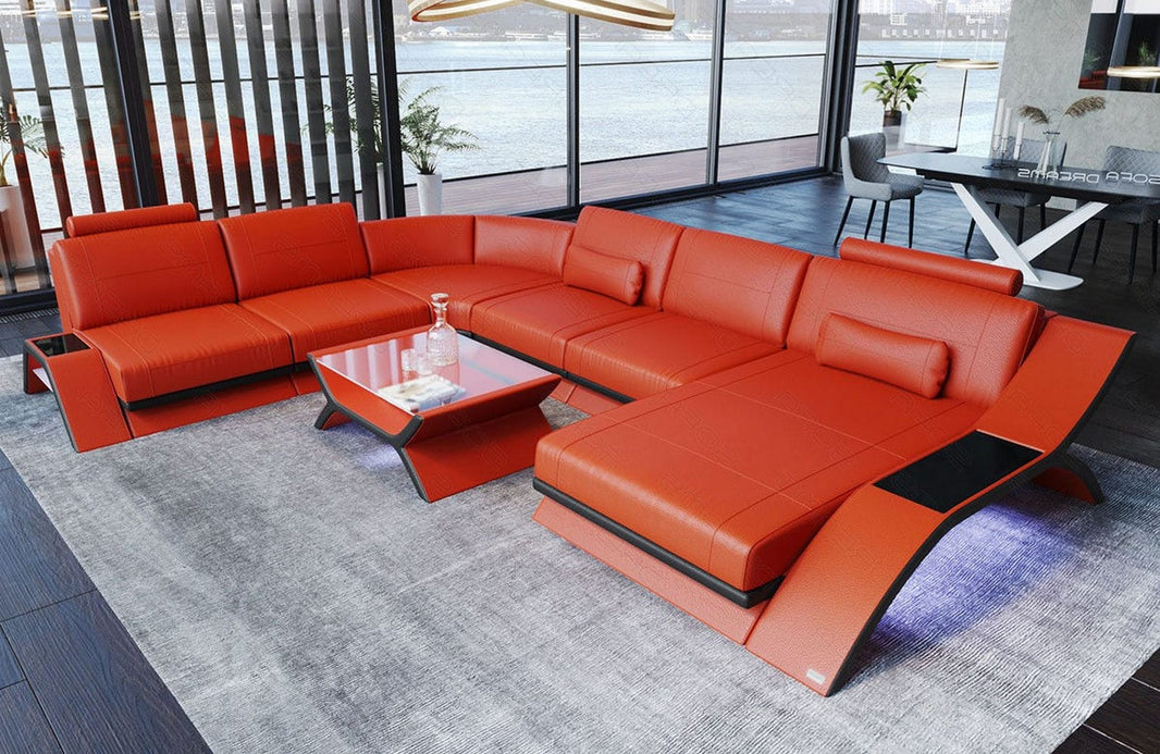 XXL Wohnlandschaft Calabria U-Form in Leder