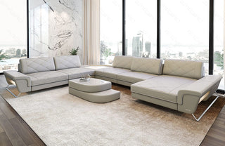 Wohnlandschaft Ferrara XXL U-Form in Leder beige-weiß
