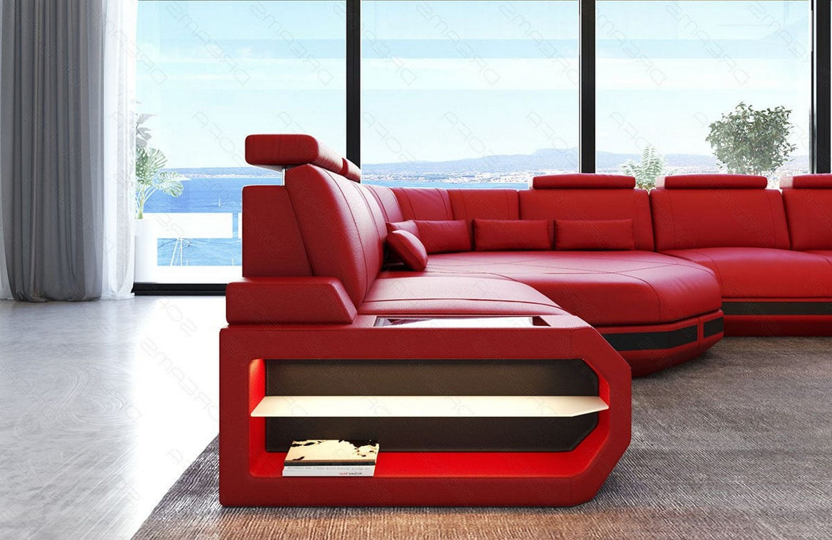 Mini Sofa Asti U-Form in Leder rot-schwarz