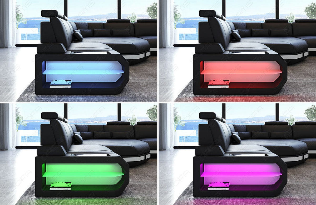 Mini Sofa Asti U-Form in Leder rot-schwarz