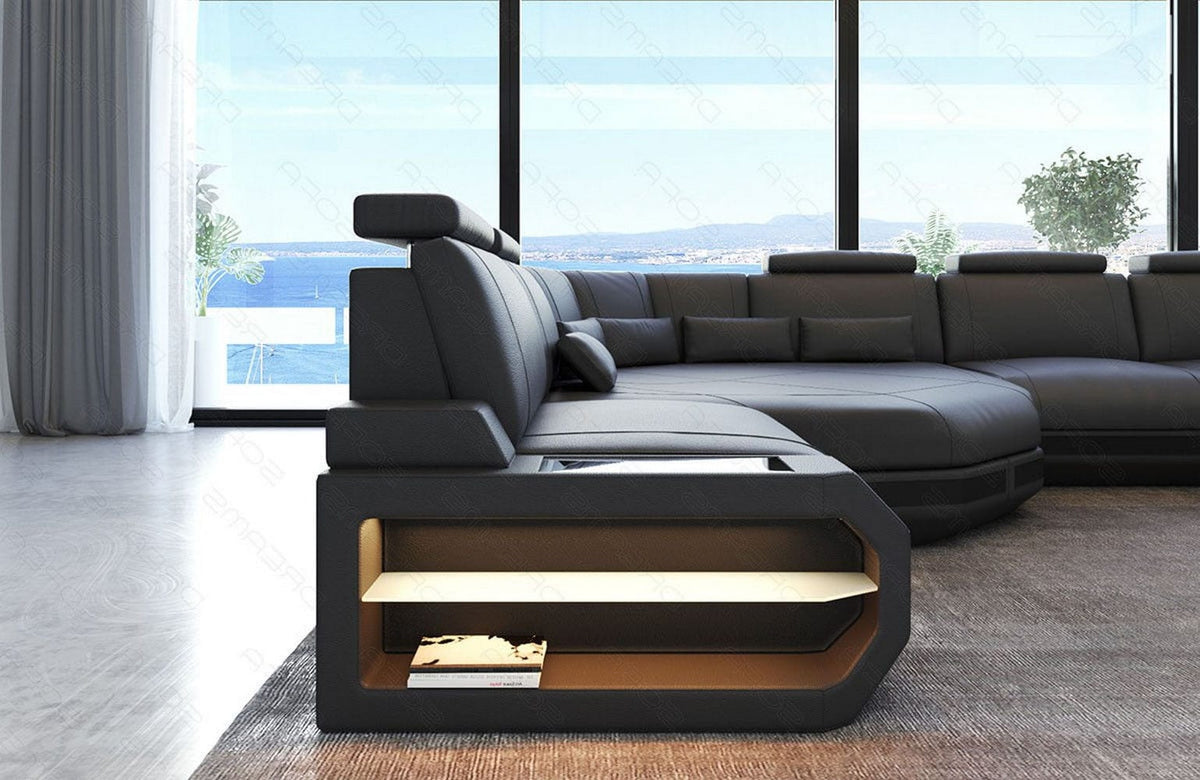 Sofa Asti U-Form in Leder grau-schwarz
