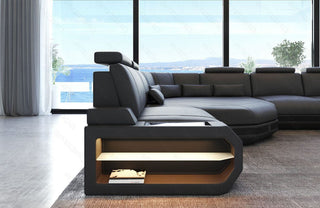 Sofa Asti U-Form in Leder grau-schwarz