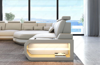 XXL Wohnlandschaft Asti U-Form in Leder beige-weiß