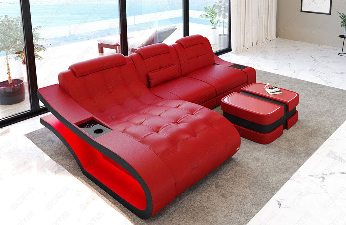 Ecksofa Elegante L-Form in Leder rot-schwarz