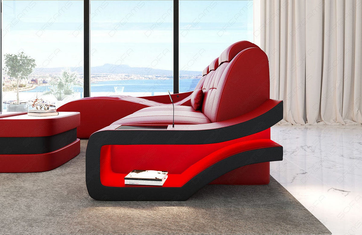 Ecksofa Elegante L-Form in Leder rot-schwarz