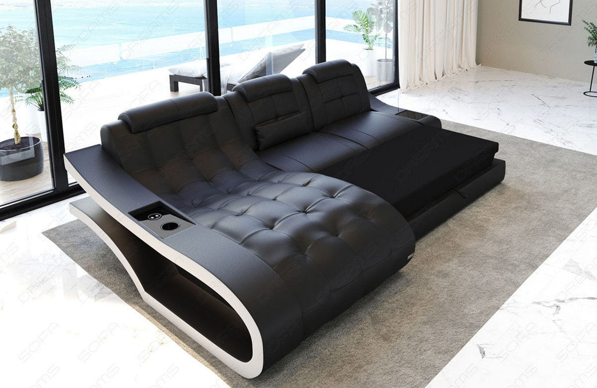 Ecksofa Elegante L-Form in Leder rot-schwarz