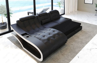 Ecksofa Elegante L-Form in Leder rot-schwarz