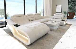 Mini Leder Wohnlandschaft Elegante U-Form Beige-Weiß