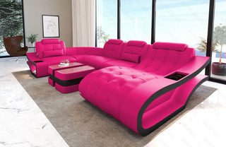 Leder Wohnlandschaft Elegante U-Form pink-schwarz