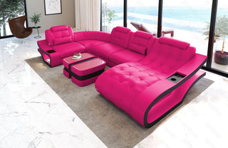 Leder Wohnlandschaft Elegante U-Form pink-schwarz