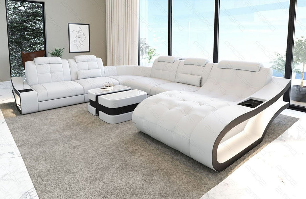 Mini Leder Wohnlandschaft Elegante XXL U-Form