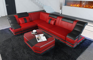 Mini Ecksofa Bianchi L-Form aus Leder Rot-Schwarz